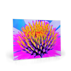 Glass Cutting Board, Abstract Macro Hot Pink and Yellow Coneflower