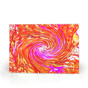 Glass Cutting Boards, Abstract Retro Magenta and Autumn Colors Floral Swirl