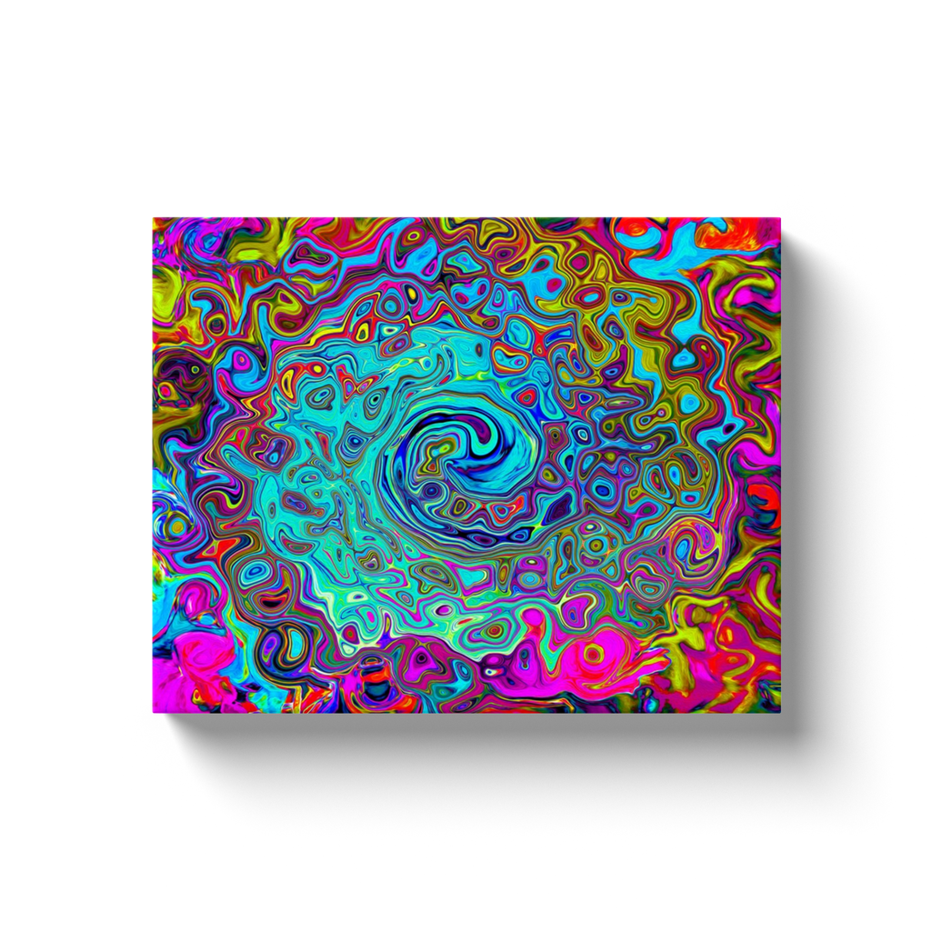 Canvas Wrapped Art Prints, Trippy Sky Blue Abstract Retro Liquid Swirl