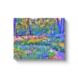 Canvas Wrapped Art Prints, Yellow Flower Garden Trees and Hydrangea