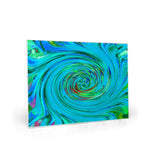 Glass Cutting Boards, Dramatic Blue and Chartreuse Abstract Retro Twirl