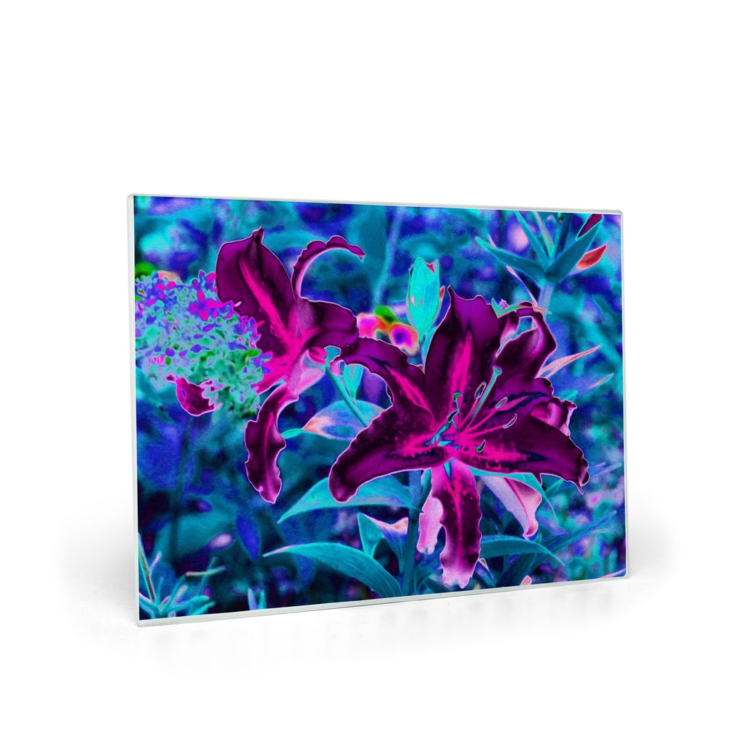 Glass Cutting Boards, Purple and Hot Pink Abstract Oriental Lily Flowers