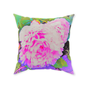 Decorative Throw Pillows, Electric Pink Peonies in the Colorful Garden - Square