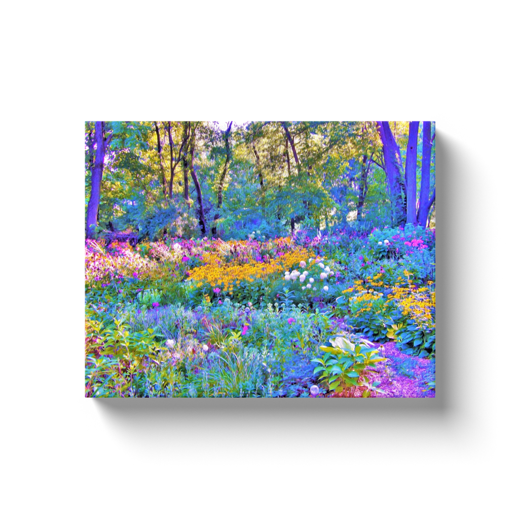 Canvas Wrapped Art Prints, Yellow Flower Garden Trees and Hydrangea