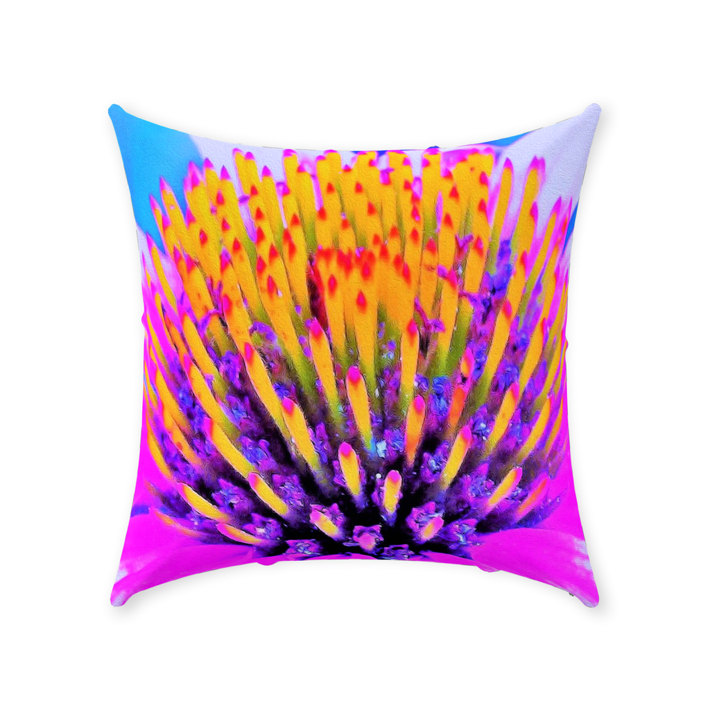 Decorative Throw Pillows, Abstract Macro Hot Pink and Yellow Coneflower