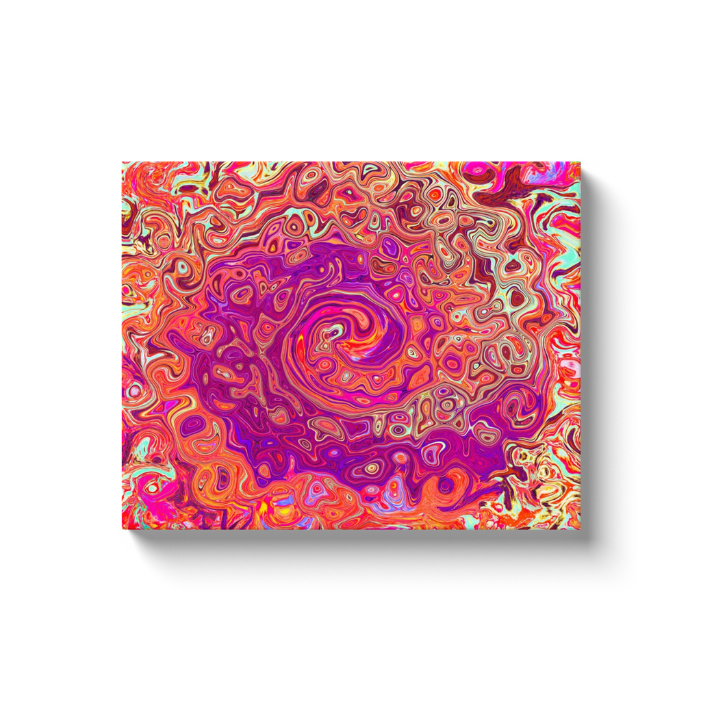 Canvas Wrapped Art Prints, Retro Abstract Coral and Purple Marble Swirl