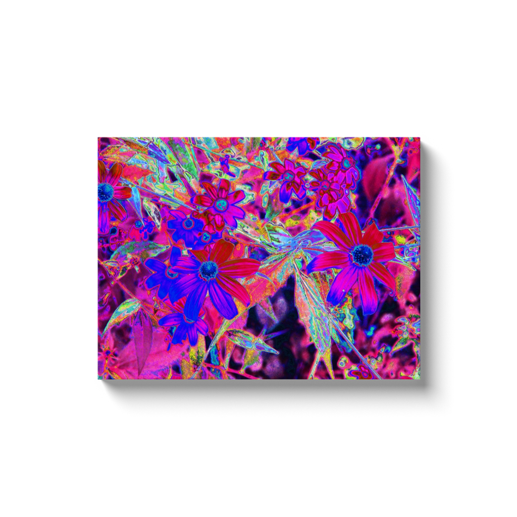 Canvas Wraps, Psychedelic Retro Crimson and Magenta Wildflowers
