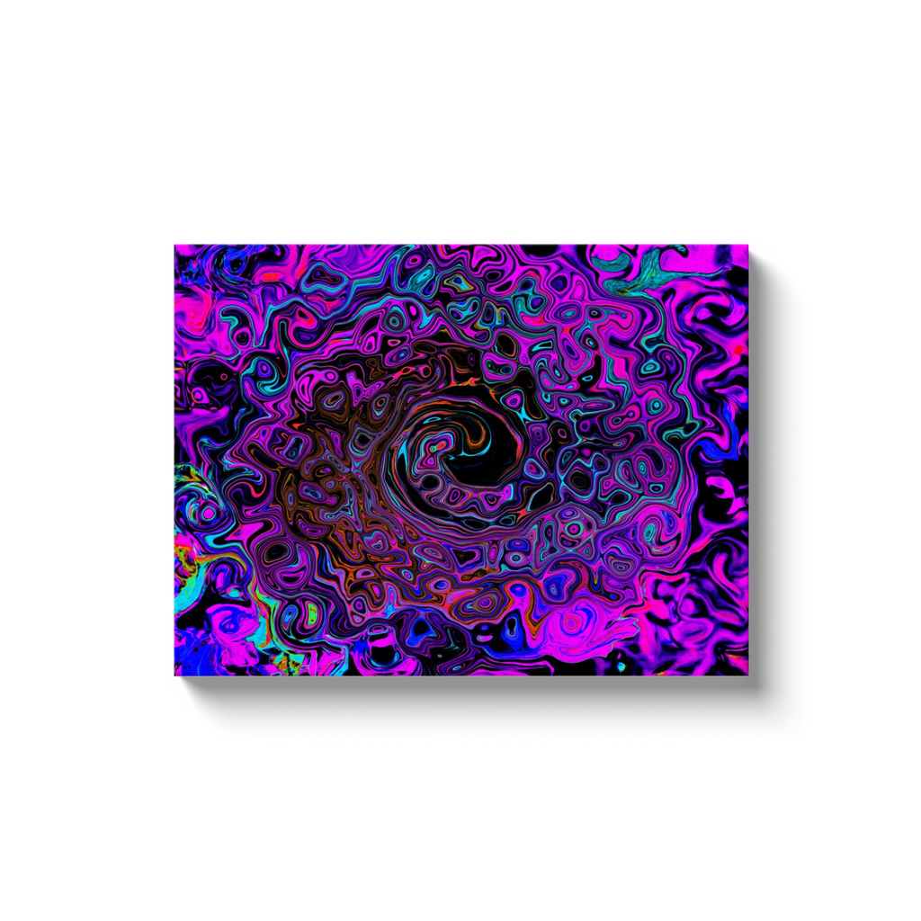 Canvas Wrapped Art Prints, Trippy Black and Magenta Retro Liquid Swirl