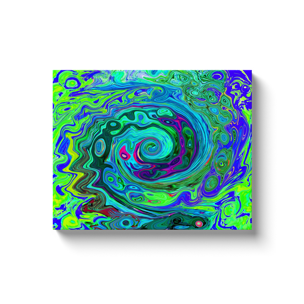 Canvas Wrapped Art Prints, Groovy Abstract Retro Green and Blue Swirl