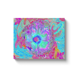 Canvas Wraps, Psychedelic Retro Rainbow Blue Hibiscus