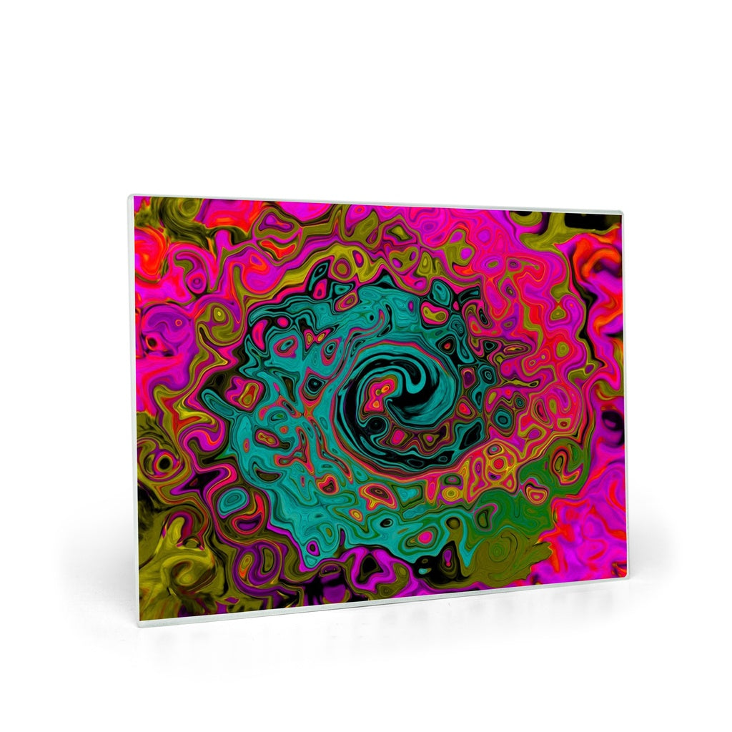 Glass Cutting Boards, Trippy Turquoise Abstract Retro Liquid Swirl