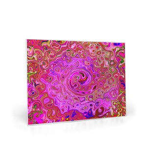 Glass Cutting Boards, Hot Pink Marbled Colors Abstract Retro Swirl