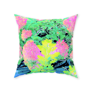Decorative Throw Pillows, Pink Hydrangea Garden with Yellow Foliage, Square