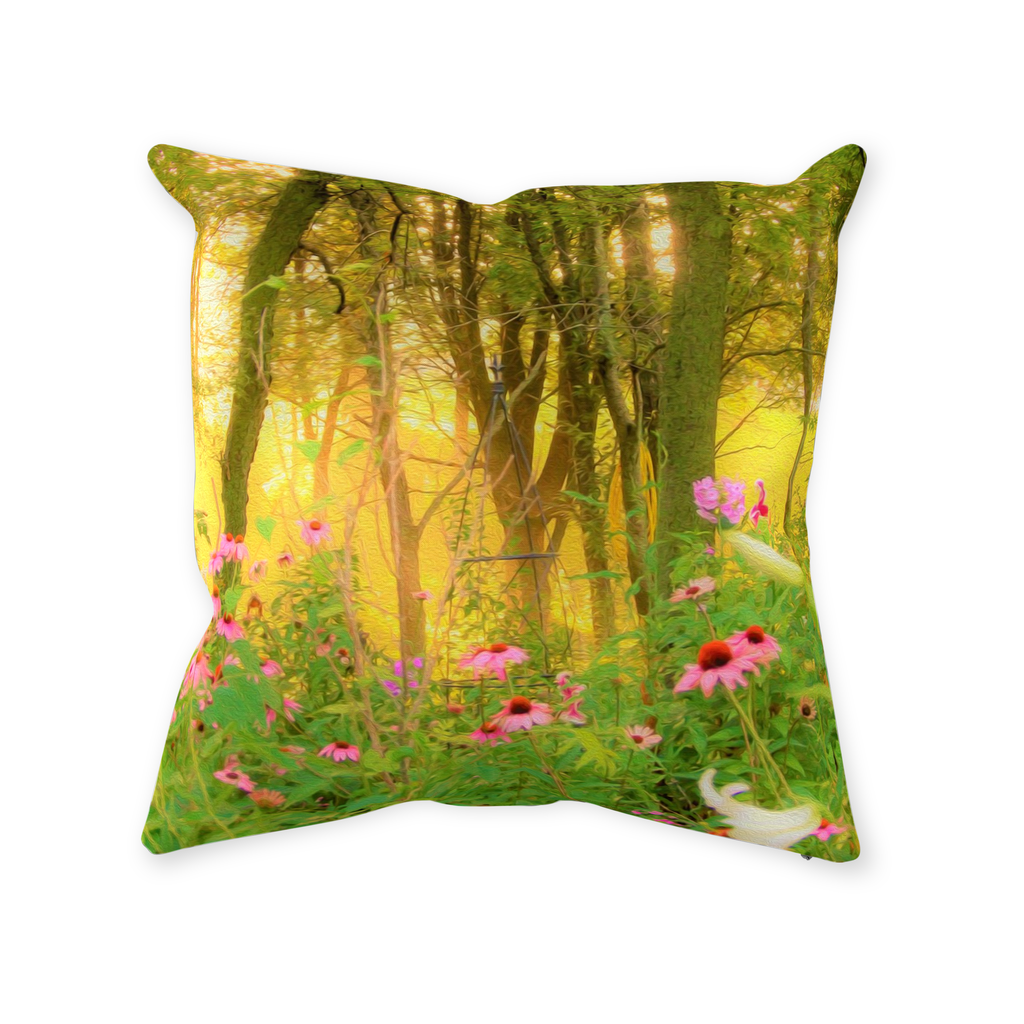 Decorative Throw Pillows, Golden Sunrise with Pink Coneflowers in My Garden