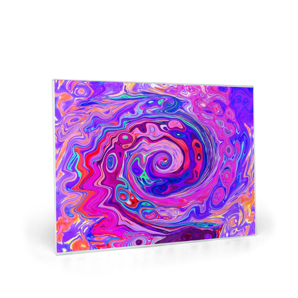 Glass Cutting Boards, Retro Purple and Orange Abstract Groovy Swirl