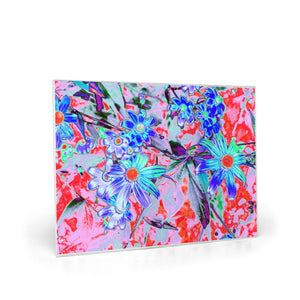 Glass Cutting Boards, Retro Psychedelic Aqua and Orange Flowers
