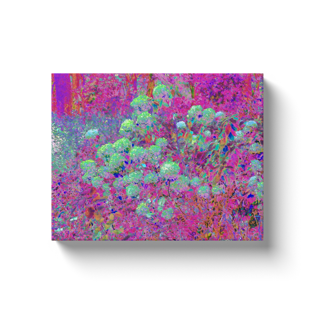 Canvas Wrapped Art Prints, Magenta Garden with Aqua Hydrangea Flowers