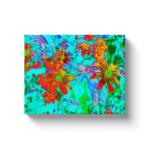 Canvas Wrapped Art Prints, Aqua Tropical with Yellow and Orange Flowers