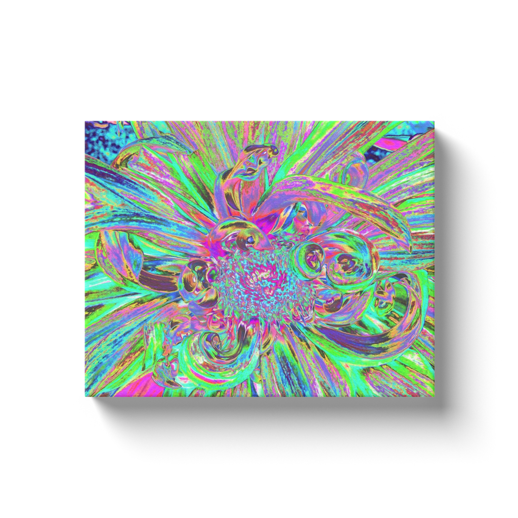 Canvas Wrapped Art Prints, Festive Colorful Psychedelic Dahlia Flower Petals