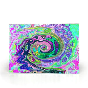 Glass Cutting Board, Groovy Abstract Aqua and Navy Lava Swirl