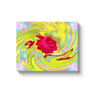 Canvas Wraps, Painted Red Rose on Yellow and Blue Abstract