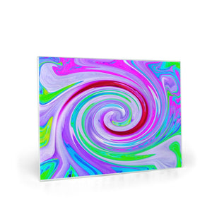 Glass Cutting Board, Groovy Abstract Red Swirl on Purple and Pink