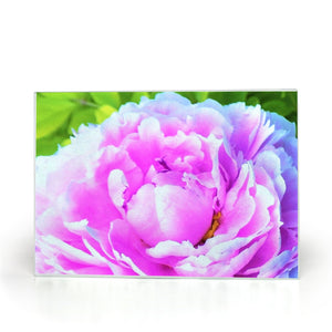 Glass Cutting Board, Stunning Double Pink Peony Flower Detail