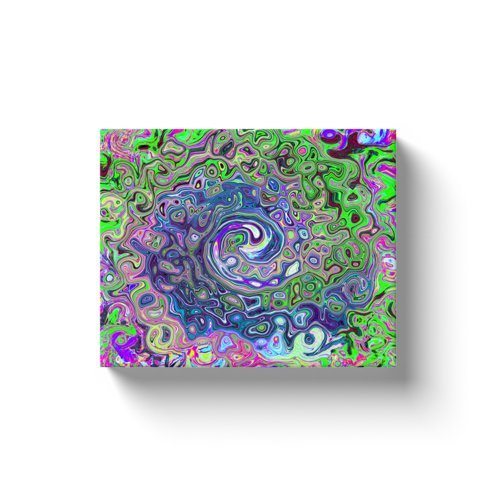 Canvas Wrapped Art Prints, Marbled Lime Green and Purple Abstract Retro Swirl