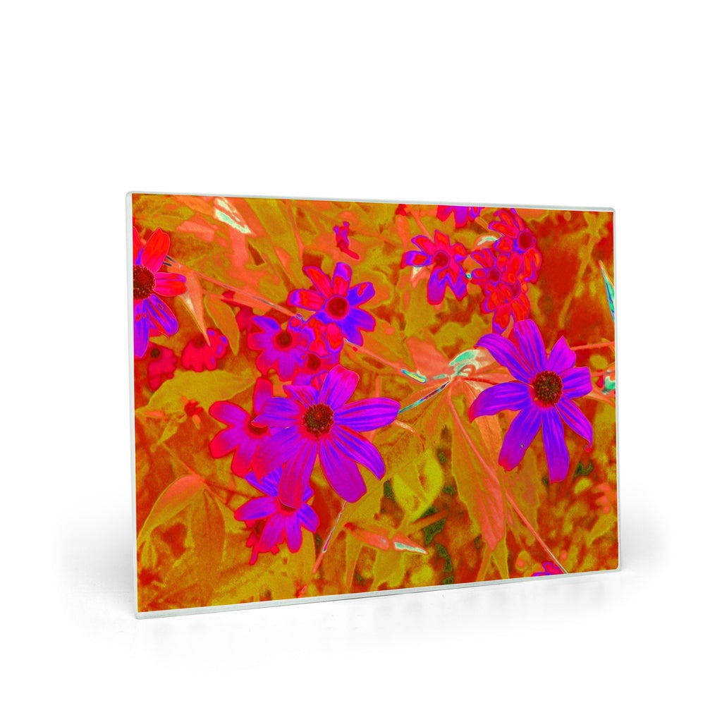 Glass Cutting Boards, Colorful Ultra-Violet, Magenta and Red Wildflowers