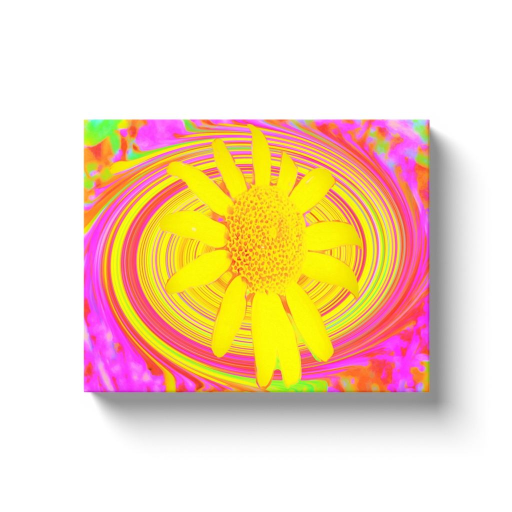 Canvas Wraps, Yellow Sunflower on a Psychedelic Swirl