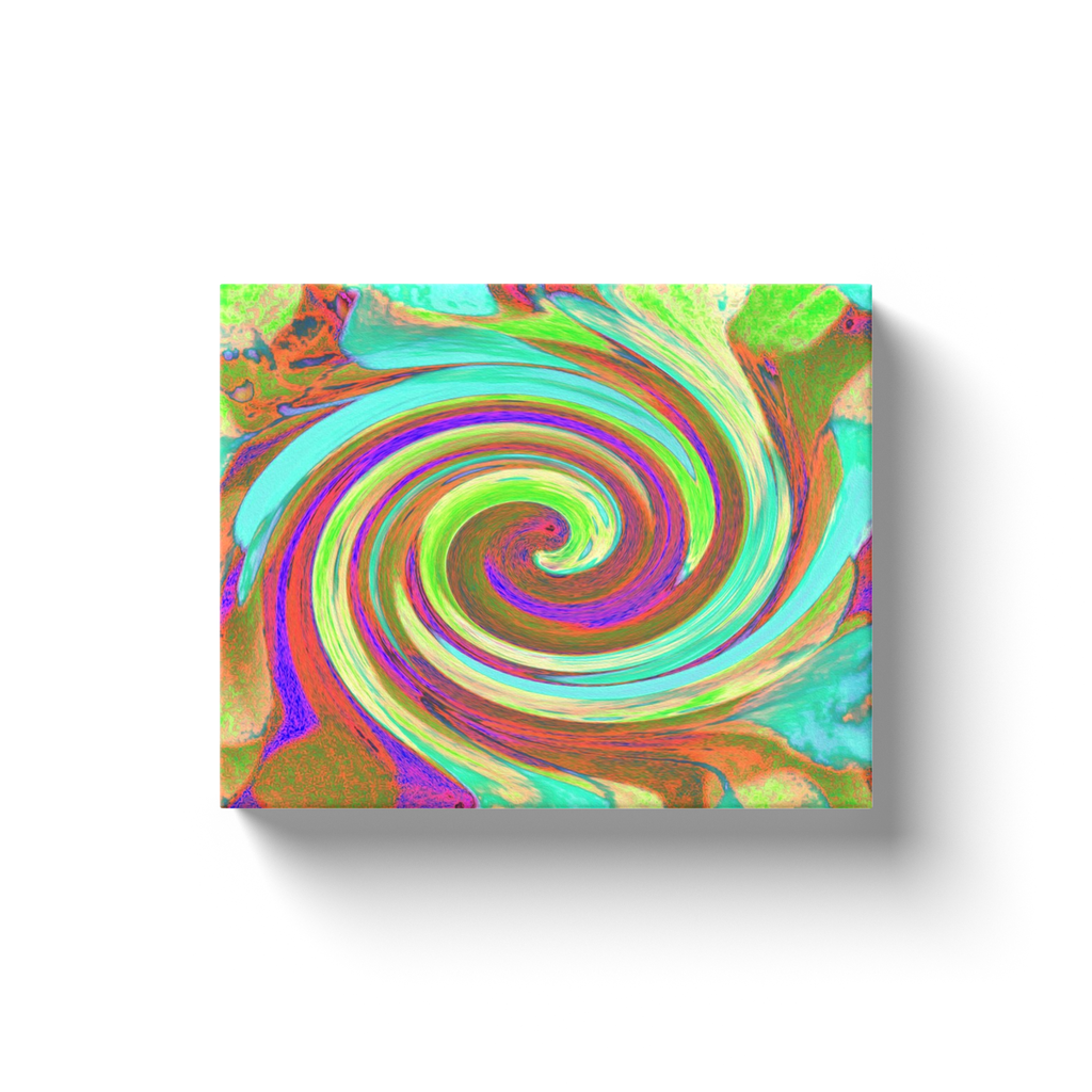 Canvas Wrapped Art Prints, Cool Retro Autumn Colors Liquid Art Swirl Painting