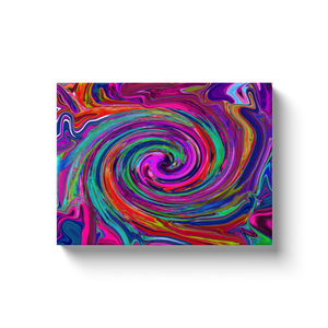 Canvas Wrapped Art Prints, Groovy Abstract Retro Magenta Dark Rainbow Swirl