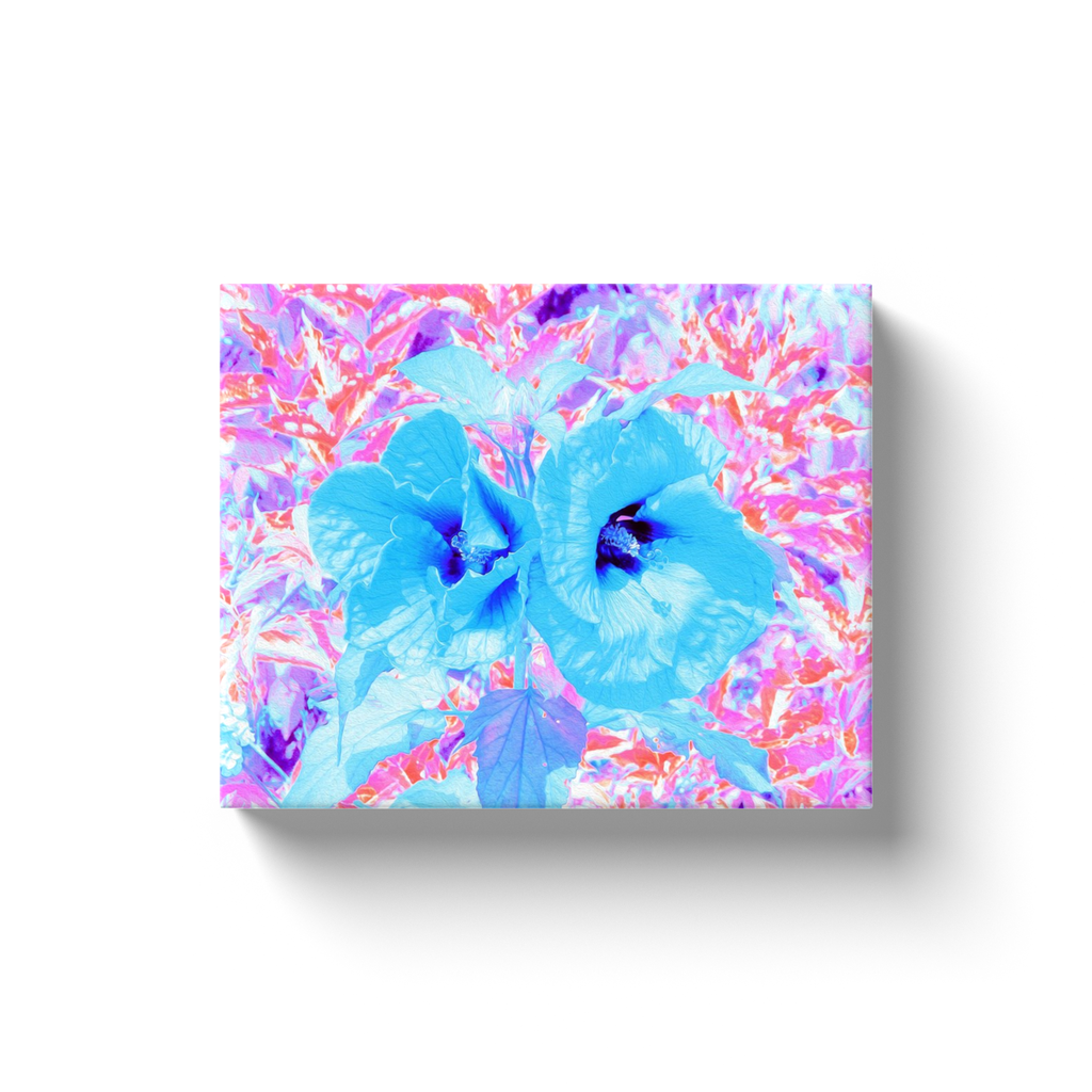 Canvas Wraps, Two Cool Blue Plum Crazy Hibiscus on Purple