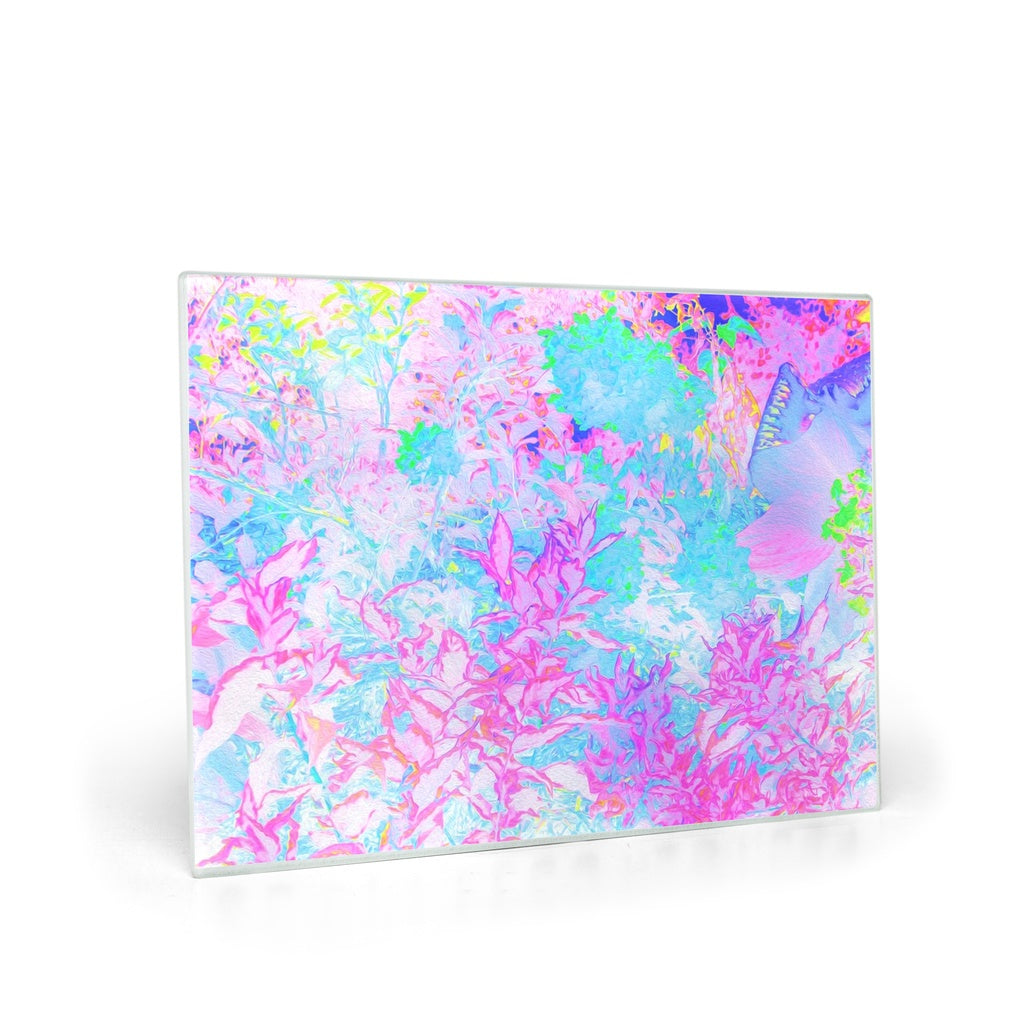 Glass Cutting Boards, Aqua Blue and Hot Pink Hydrangea Landscape