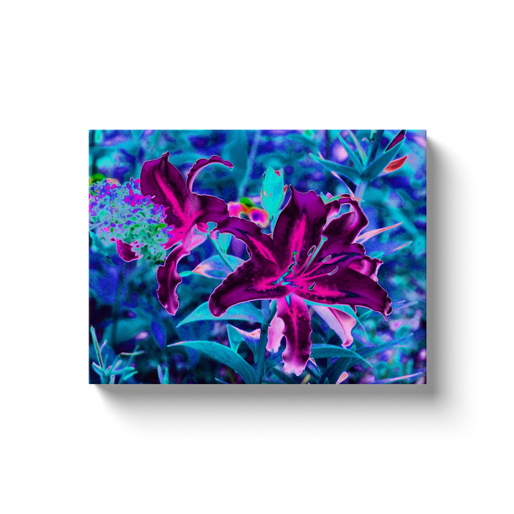 Canvas Wrapped Art Prints, Purple and Hot Pink Abstract Oriental Lily Flowers