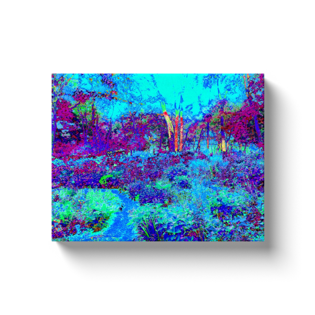 Canvas Wrapped Art Prints, Psychedelic Impressionistic Blue Garden Landscape