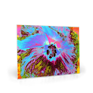 Glass Cutting Boards, Psychedelic Cornflower Blue and Magenta Hibiscus