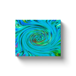 Canvas Wrapped Art Prints, Dramatic Blue and Chartreuse Abstract Retro Twirl