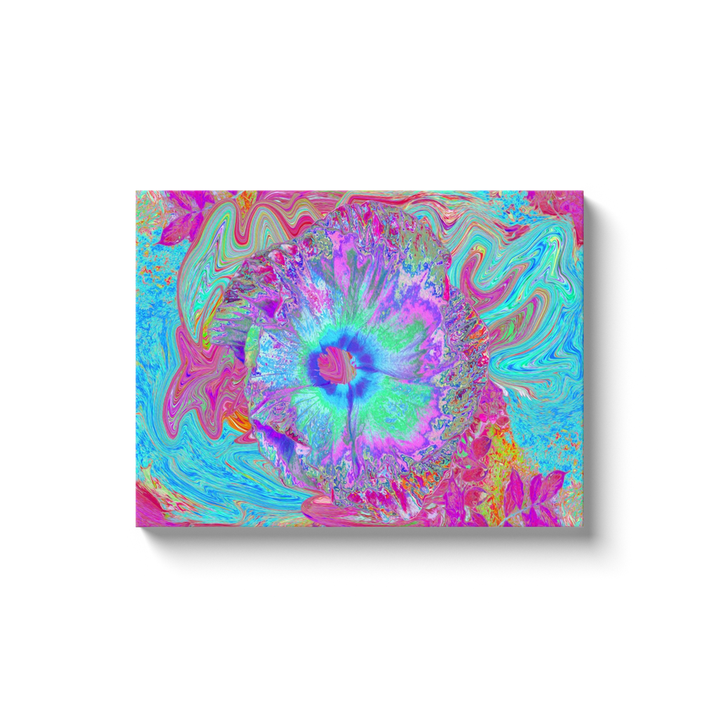 Canvas Wraps, Psychedelic Retro Rainbow Blue Hibiscus