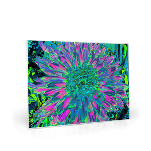 Glass Cutting Boards, Psychedelic Magenta, Aqua and Lime Green Dahlia