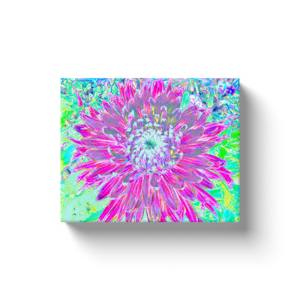 Canvas Wraps, Magenta and Light Blue Decorative Dahlia Detail