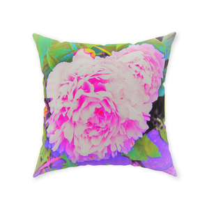 Decorative Throw Pillows, Electric Pink Peonies in the Colorful Garden - Square
