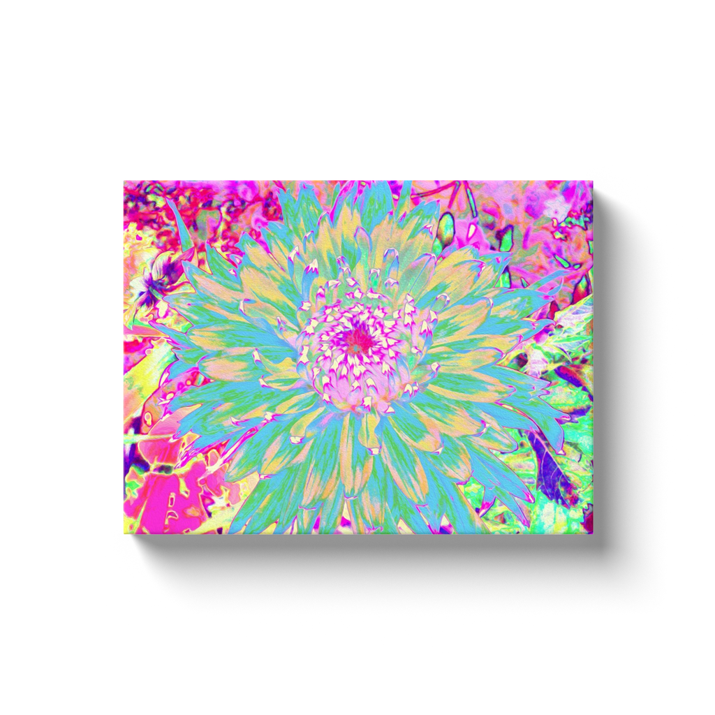 Canvas Wrapped Art Prints, Decorative Teal Green and Hot Pink Dahlia Flower