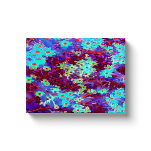 Canvas Wrapped Art Prints, Pretty Aqua Blue and Orange Flowers with Purple