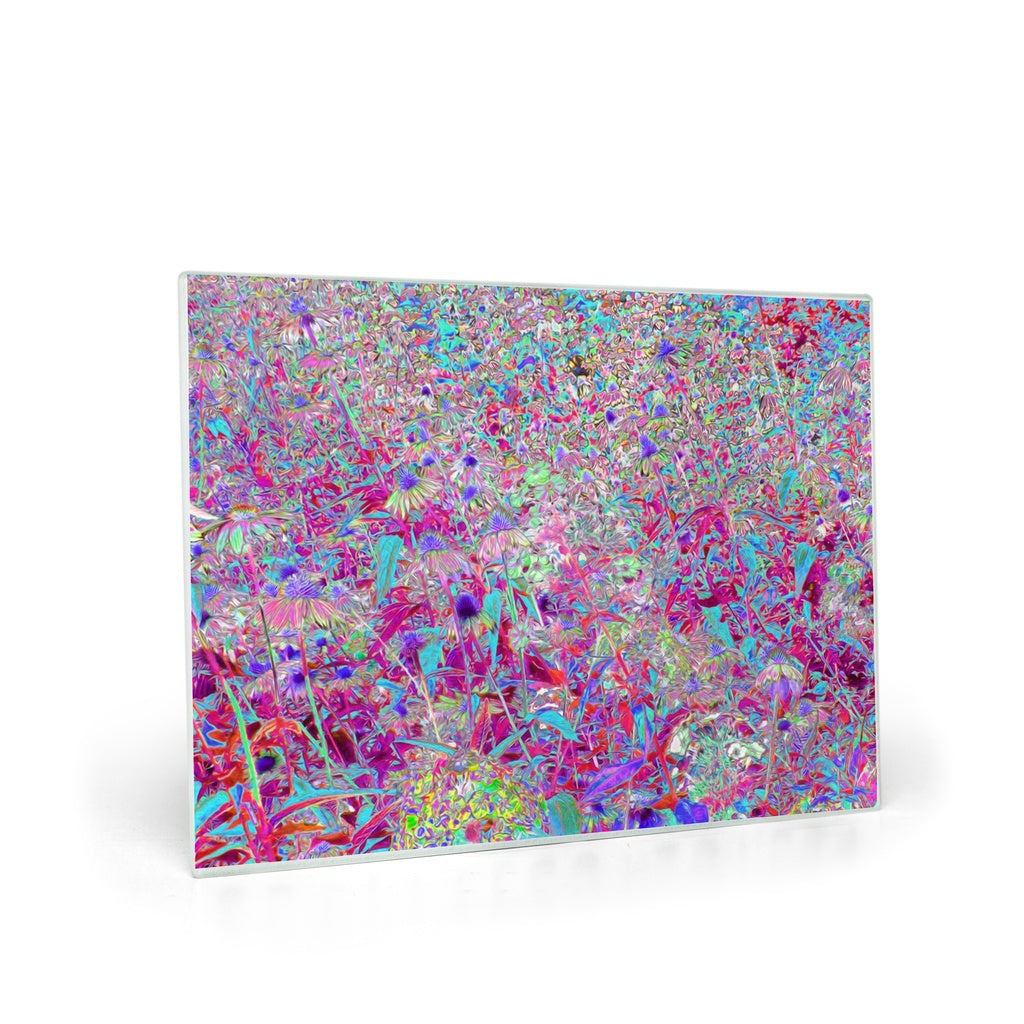 Glass Cutting Boards, Abstract Purple, Aqua and Pink Coneflower Garden