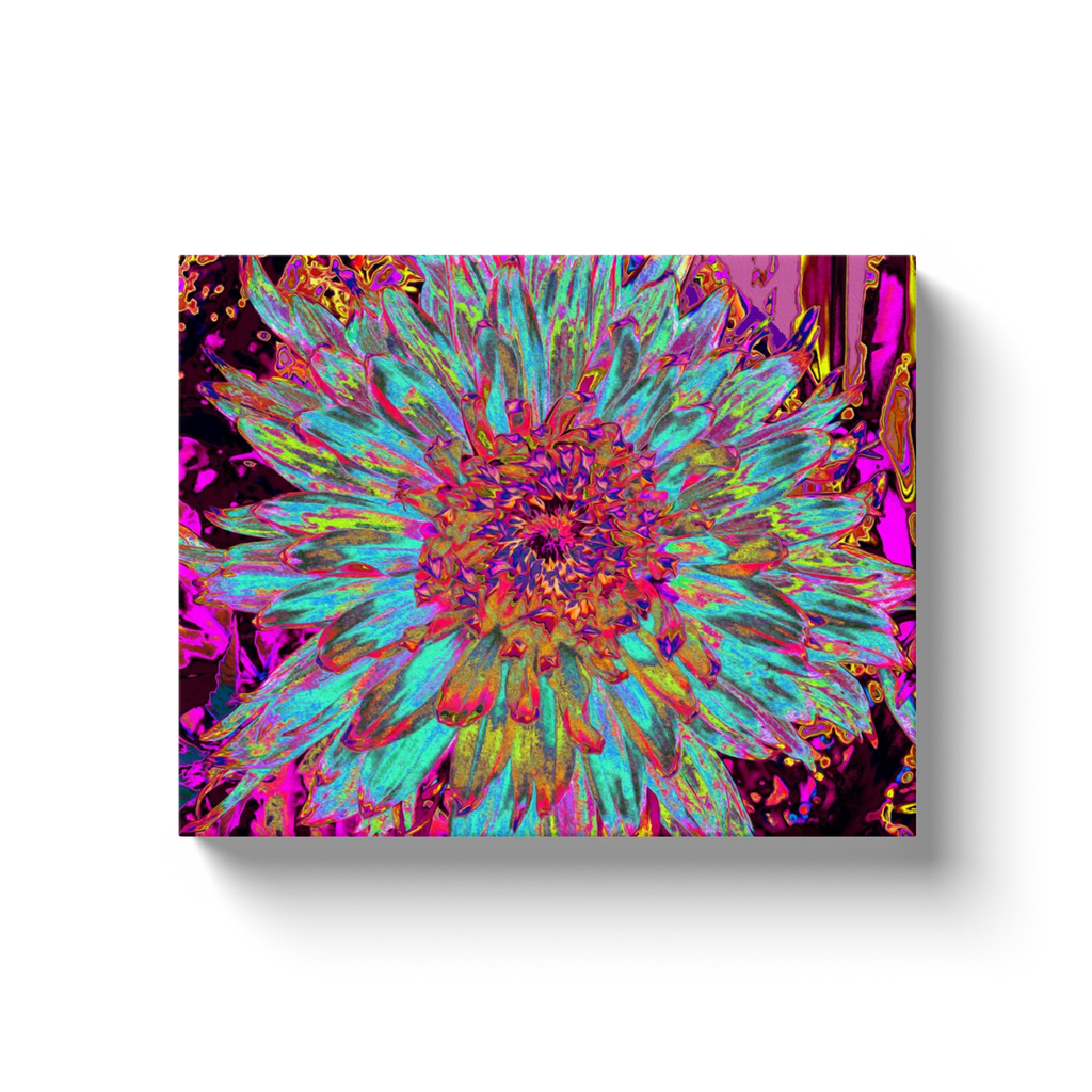 Canvas Wrapped Art Prints, Psychedelic Teal Blue Abstract Decorative Dahlia