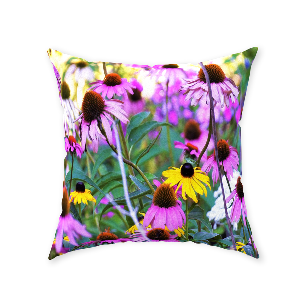 Floral Floor Pillows, Yellow Flowers in the Purple Coneflower Garden