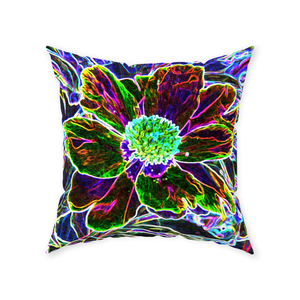 Decorative Throw Pillows, Abstract Garden Peony in Black and Blue
