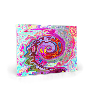 Glass Cutting Boards, Groovy Abstract Retro Hot Pink and Blue Swirl