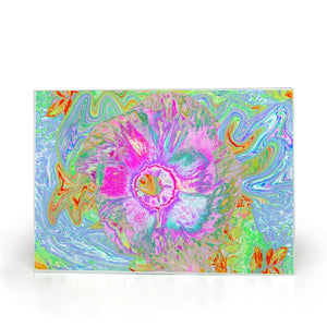 Glass Cutting Board, Psychedelic Hot Pink and Ultra-Violet Hibiscus